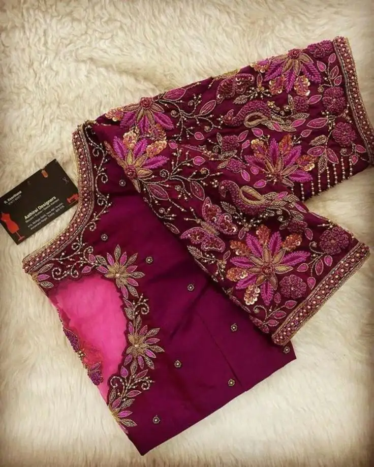 simple aari work blouse designs