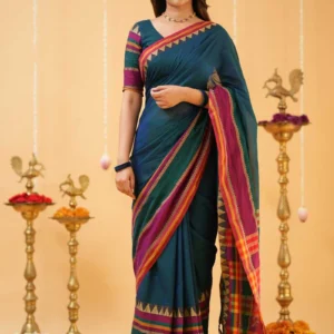 Teal Handloom Narayanpet Cotton Saree