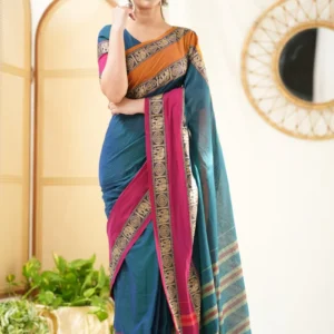 Teal Handloom Narayanpet Cotton Saree